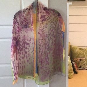 Krizia Poi 100% silk multi-color scarf  60”x15” shawl Vintage?